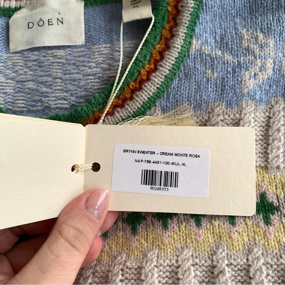 NWT Doen Brynn Sweater in Cream Monte Rosa Fair Isle Cashmere Wool Knit Print - Picture 11 of 12